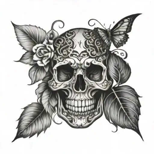 A Nature-inspired 3 Face Skull With Intricate Floral Patterns And Leafy Vines