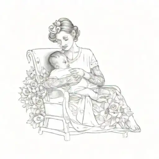 A Woman Holding A Baby In A Chair