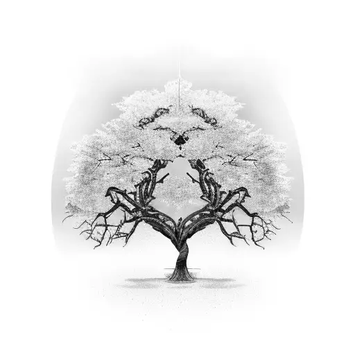 Tree With Leaves Overhanging Limbs