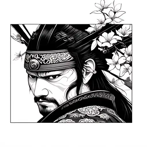 Japanese Warrior With Cherry Blossoms