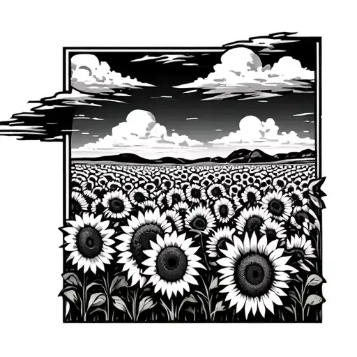 Sunflower Field With Clouds In Rectangle Box