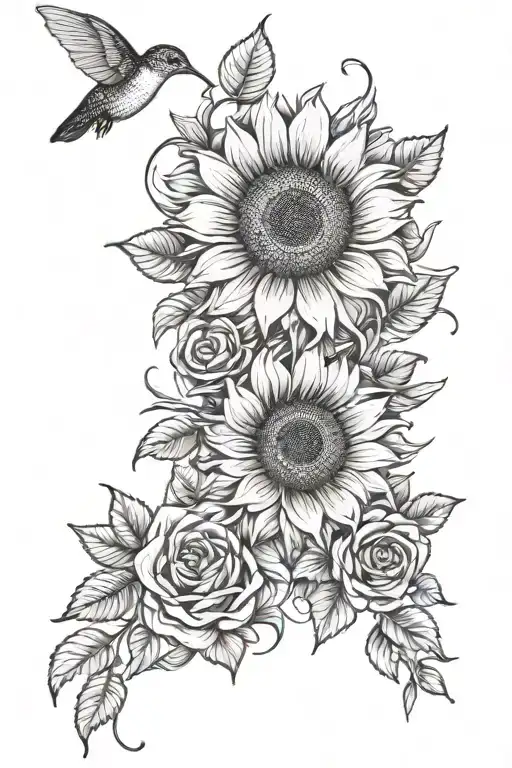 Sunflower And Rose And Hummingbird And Butterfly And Crochet Hook