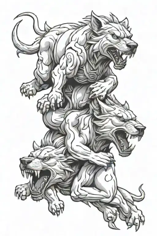 Cerberus Biting The Earth While Its Being Holded By The Titan Atlas