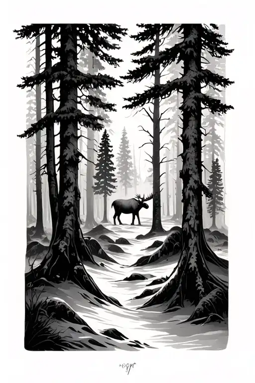 A Forest Full Of Norwegian Trees And You Can See A Moose In There