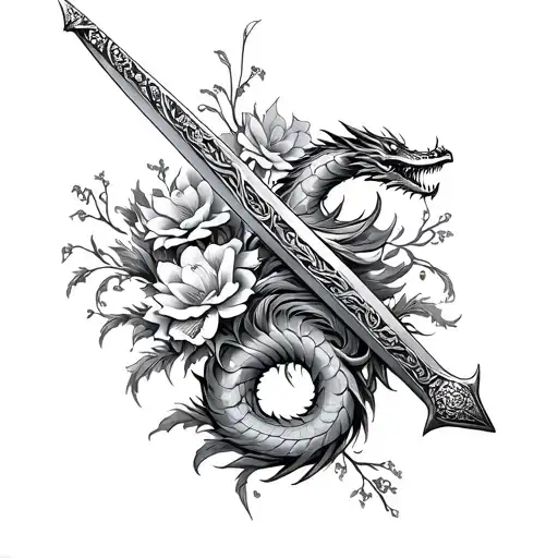 Sword With Dragons And Flowers