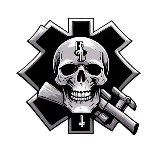 Skull And Paramedic Symbol Intertwined