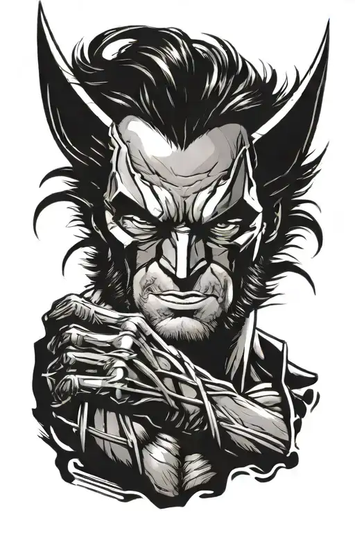 A Black-grey Tattoo Of Wolverine's Iconic Mask With A Comic Book Style Background