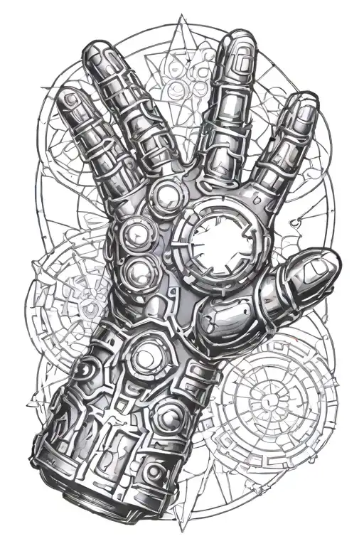Incorporate The Infinity Gauntlet Into A Black-grey Tattoo Design Inspired By Marvel Comics