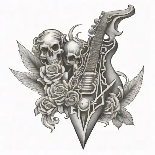 A Tattoo Design Representing The Fusion Of Funerary Occupation With Rock Music