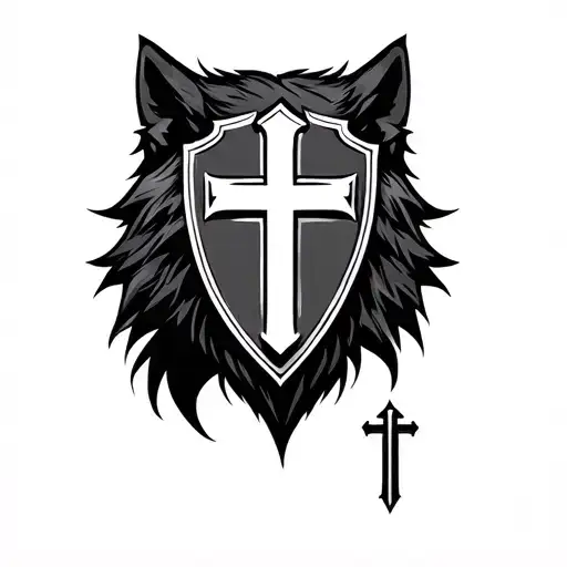 Minimalistic Wolf Shield Christian Cross