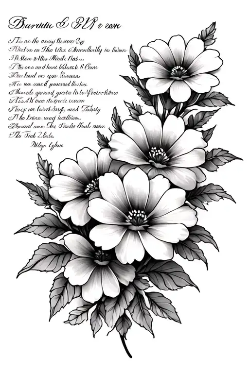 Back Tattoo Simple Flowers With 2 Date Of Births Meaning And A Family Bible Verse For The Protection