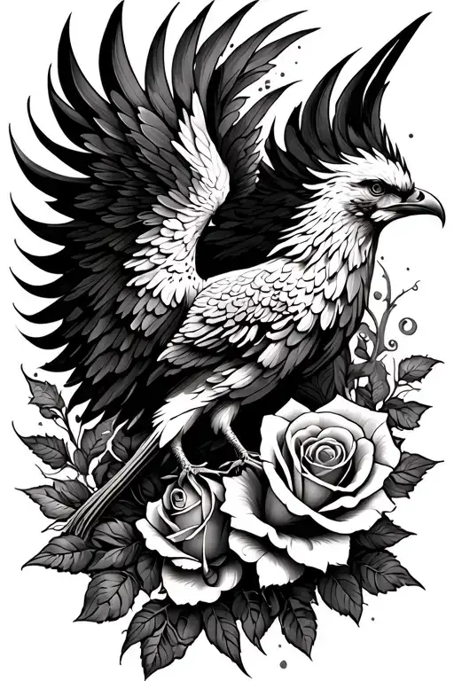 Phoenix And Honey Suckle With Rose On Back