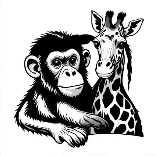A Monkey And A Giraffe Playing