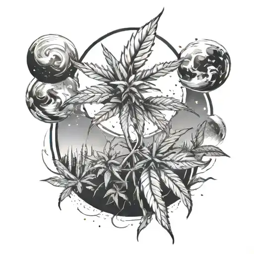 A Mystical Marijuana Plant Growing On A Planet In The Sky