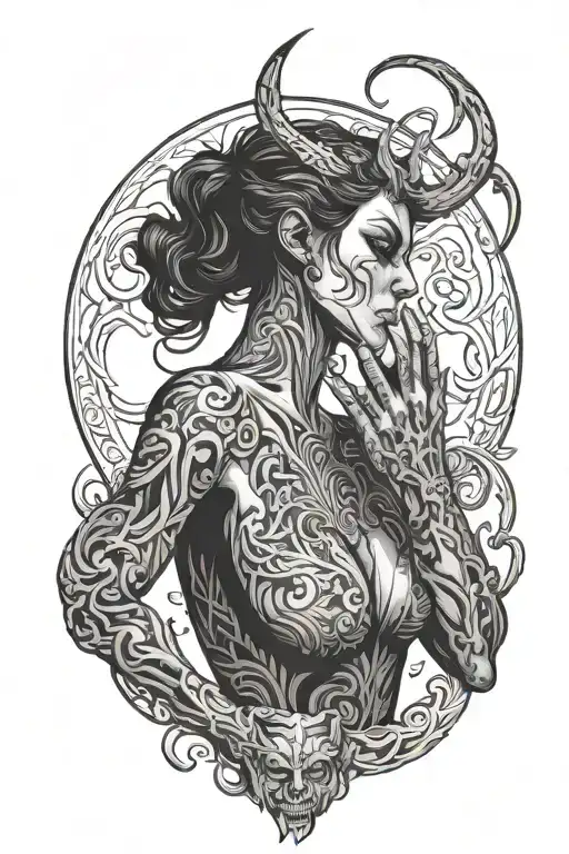 Shadow Demon Standing Behind A Woman With His Hand Around Her Throat