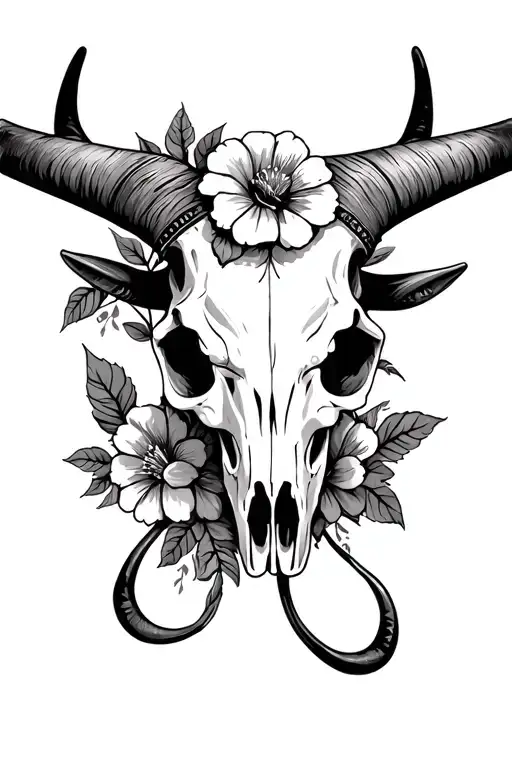 Western Longhorn Skull With Flowers