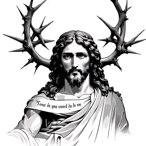 Jesus With Thorn Crown Tattoo With Quote Under It