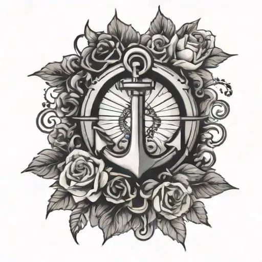 Navy With Anchor And Flowers Around It