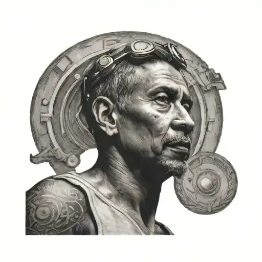 A Portrait Of Tata With A Halo Above His Head