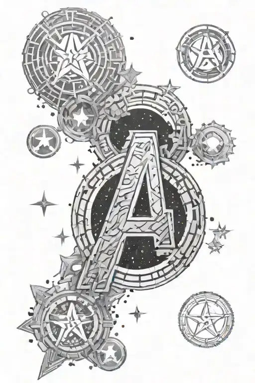 An Intricate Dotwork Design Showcasing The Avengers Logo With A Cosmic Background