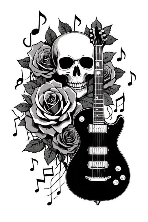 Guitar Skull Roses Music Note Key Signature