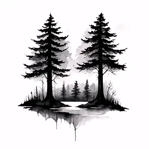 Upper Right Arm And Shoulder With Watercolor Forest