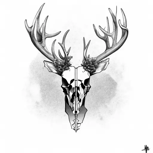 Deer Skull With Antlers And Barb Wire Wrapped Around It