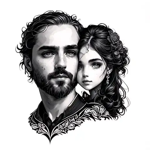 Tattoo Which Represents A Father And A Daughter Of The Back