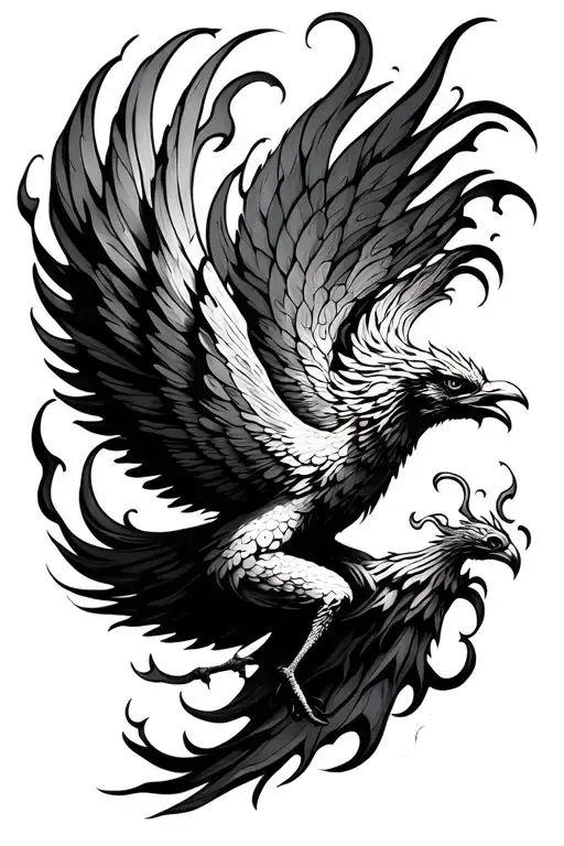 Fiery Phoenix Bird Rising Up