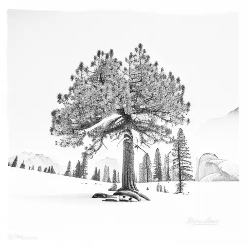 Medium Size On My Calf Of A Sequoia Tree With Half Dome In The Background