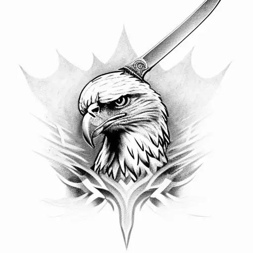 Eagle Flying And Holding A Sword