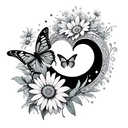 Heart Moon Butterfly And Daisy