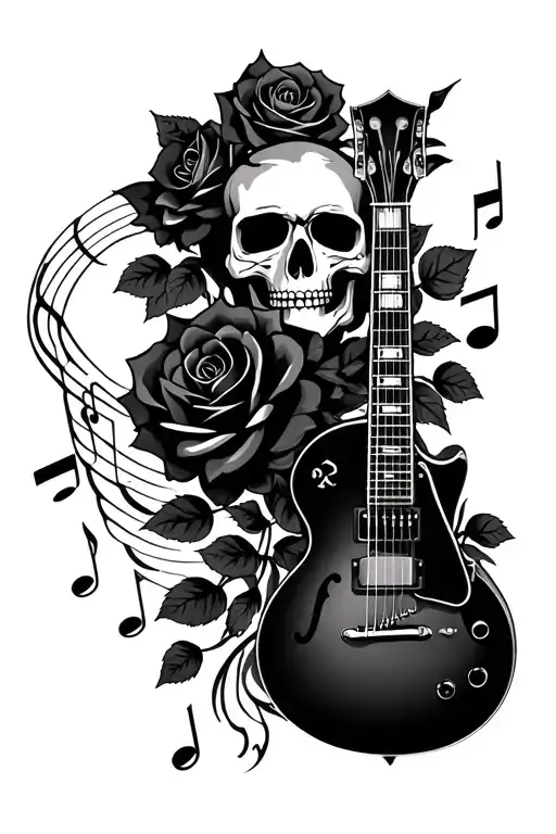 Guitar Skull Roses Music Note Key Signature