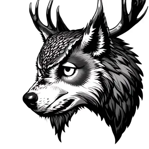Scottish Stag Head Wolf Head Owl Perched On Top