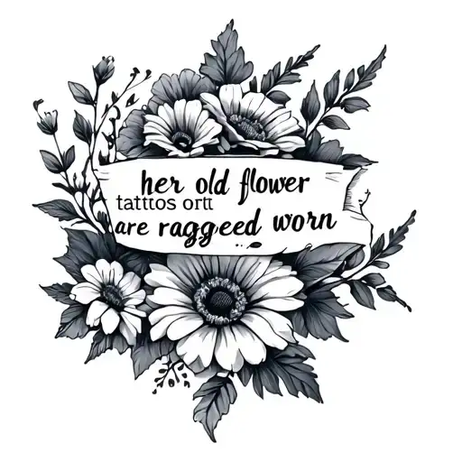Flowers Surrounding A Quote 'Her Old Flower Tattoos Are Ragged And Worn'