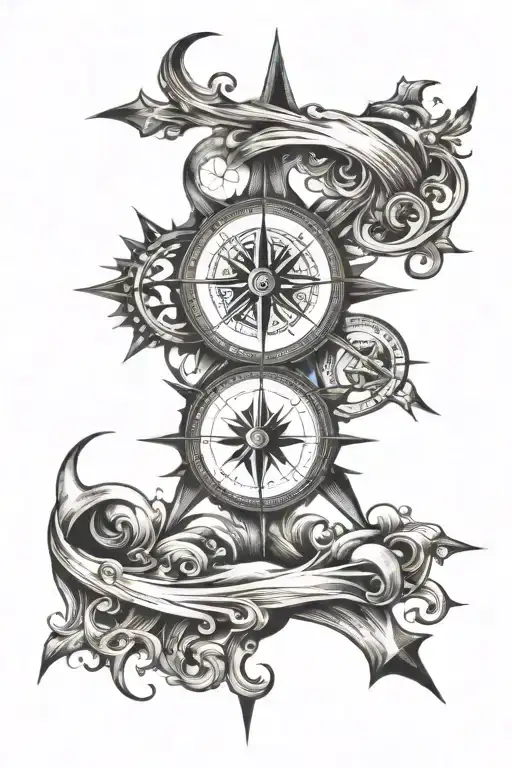 Compass Cross Sun Moon Merging Together