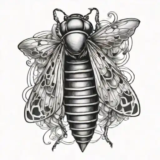 Black Grey Cicada Tattoo Design Incorporating Musical Notes
