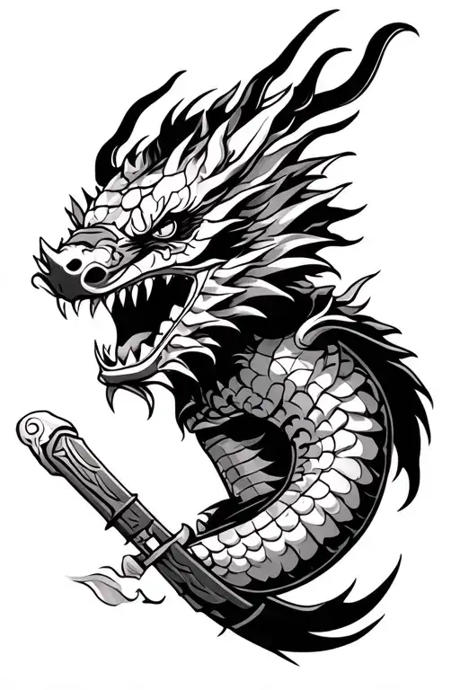 Samurai Dragon Mask Warrior Wielding