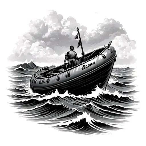 Small Rubber Boat In The Middle Of Rough Ocean Waters