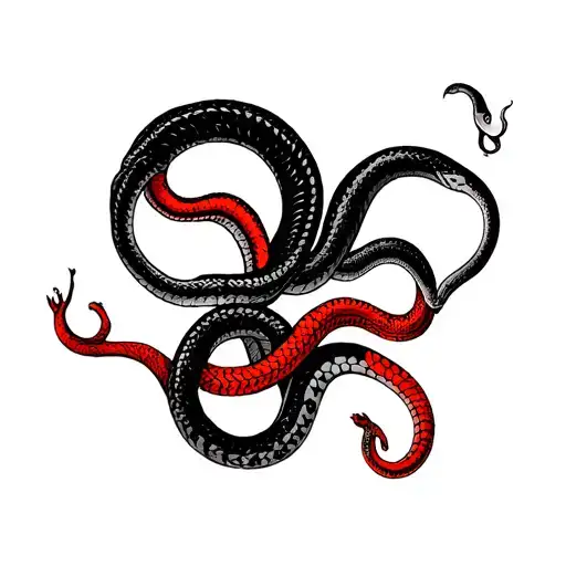 2 Snakes Facing Eachother One Red One Black For Upper Sternum