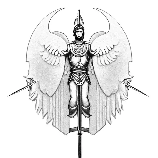 Male Guardian Angel With A Sword In His Right Hand And A Shield In His Left Arm