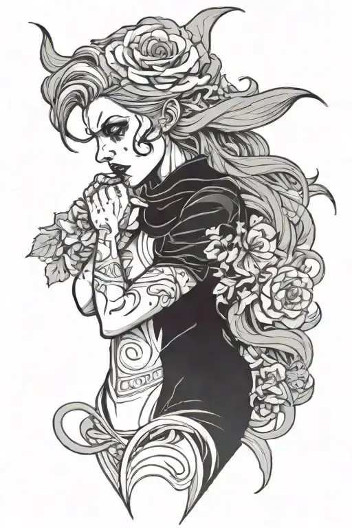 Shadow Demon Standing Behind Witch Woman With His Hand Around Her Throat