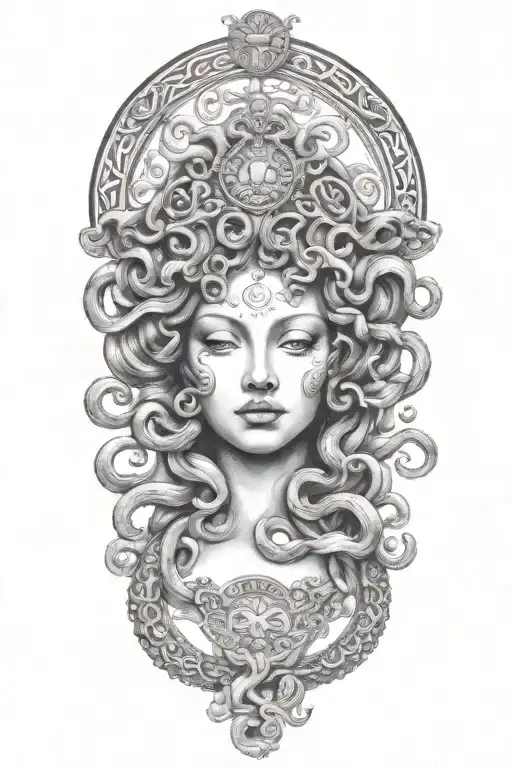 Medusa With Classic Greek Symbolism And Stone Features