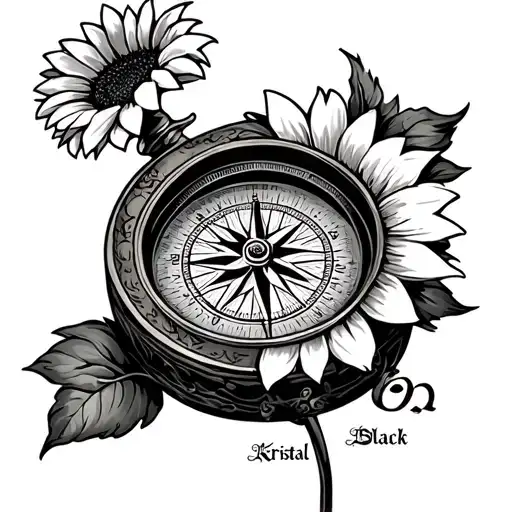 Old Sip Compass With Two Sunflowers And The Name Kristal
