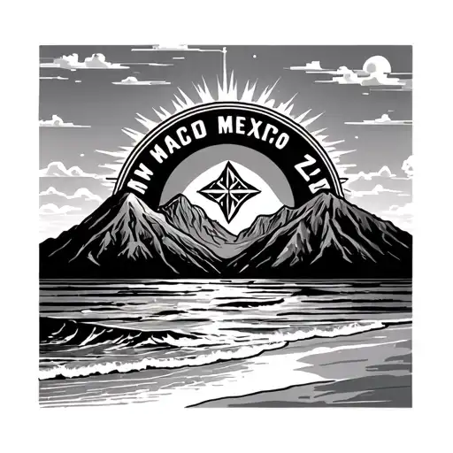 Florida Beach With Washington Mountains In The Background And New Mexico Zia Symbol In The Sky