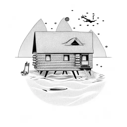 Cabin With Man Overlooking Water