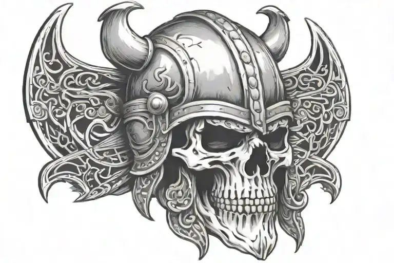Skull Wearing Viking Helmet With Two Axes Crossed Beneath