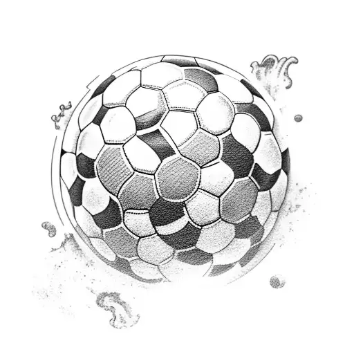 A Black-grey Tattoo Of A Football Surrounded By Waves And The Marseille Cityscape