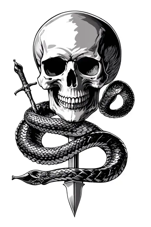 Skull With Dagger And Snake Wrapped