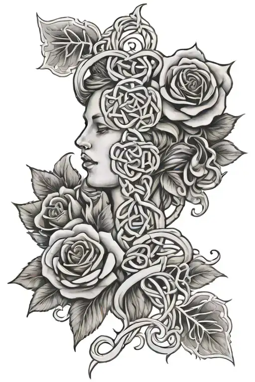 Celtic Mother Child Knot Growing Out Of Roses